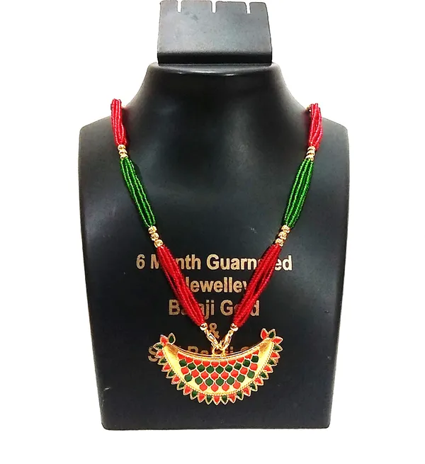 Assamese_Traditional_Red_And_Green_Colour_Junbiri_Tassel_Necklace_For_Girls_&_Women